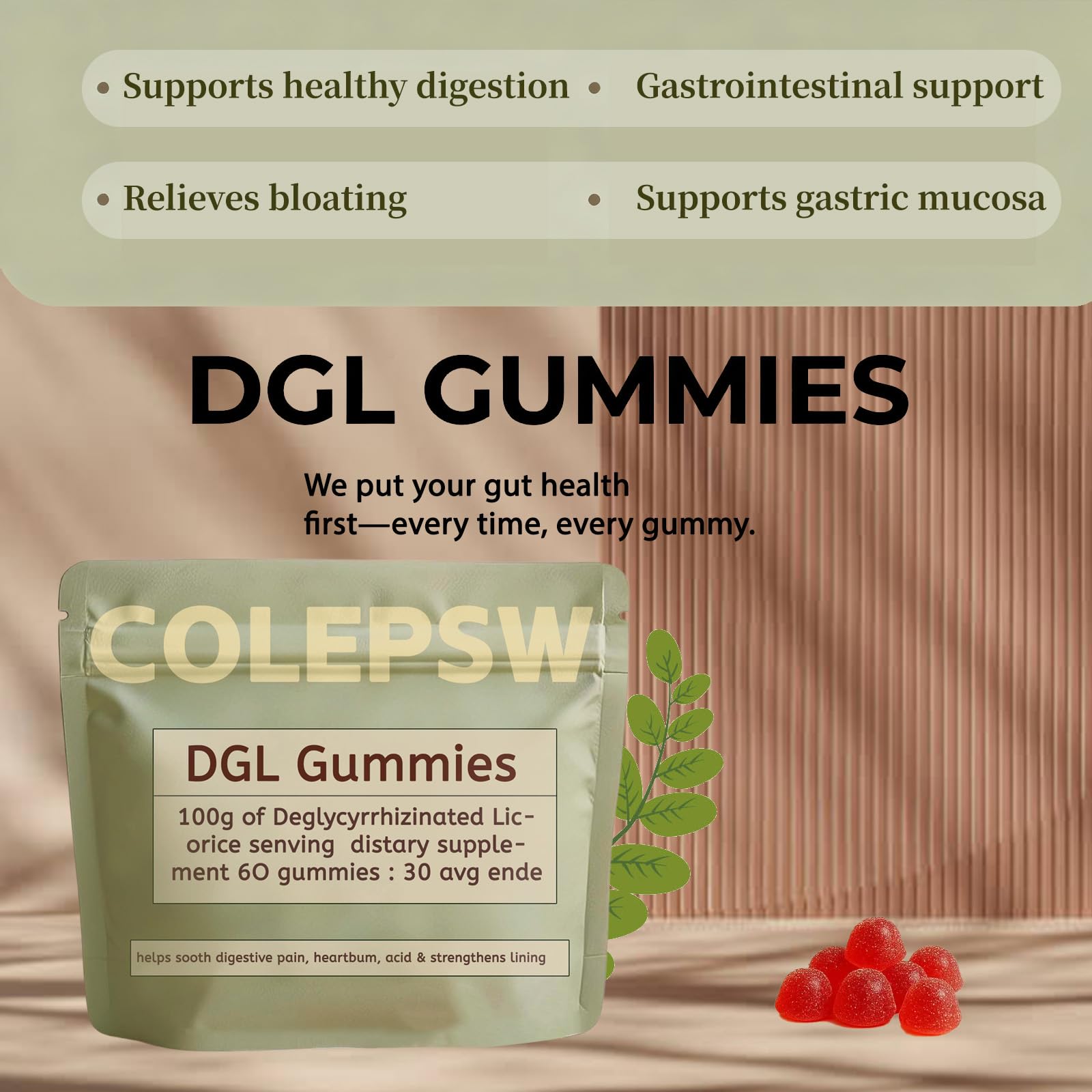 COLEPSW DGL gomitas destacan extracto de regaliz 400 mg para bienestar estomacal