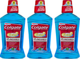 Colgate Advanced Pro-Shield enjuague bucal, frente de la botella, sensación de frescura mentolada.