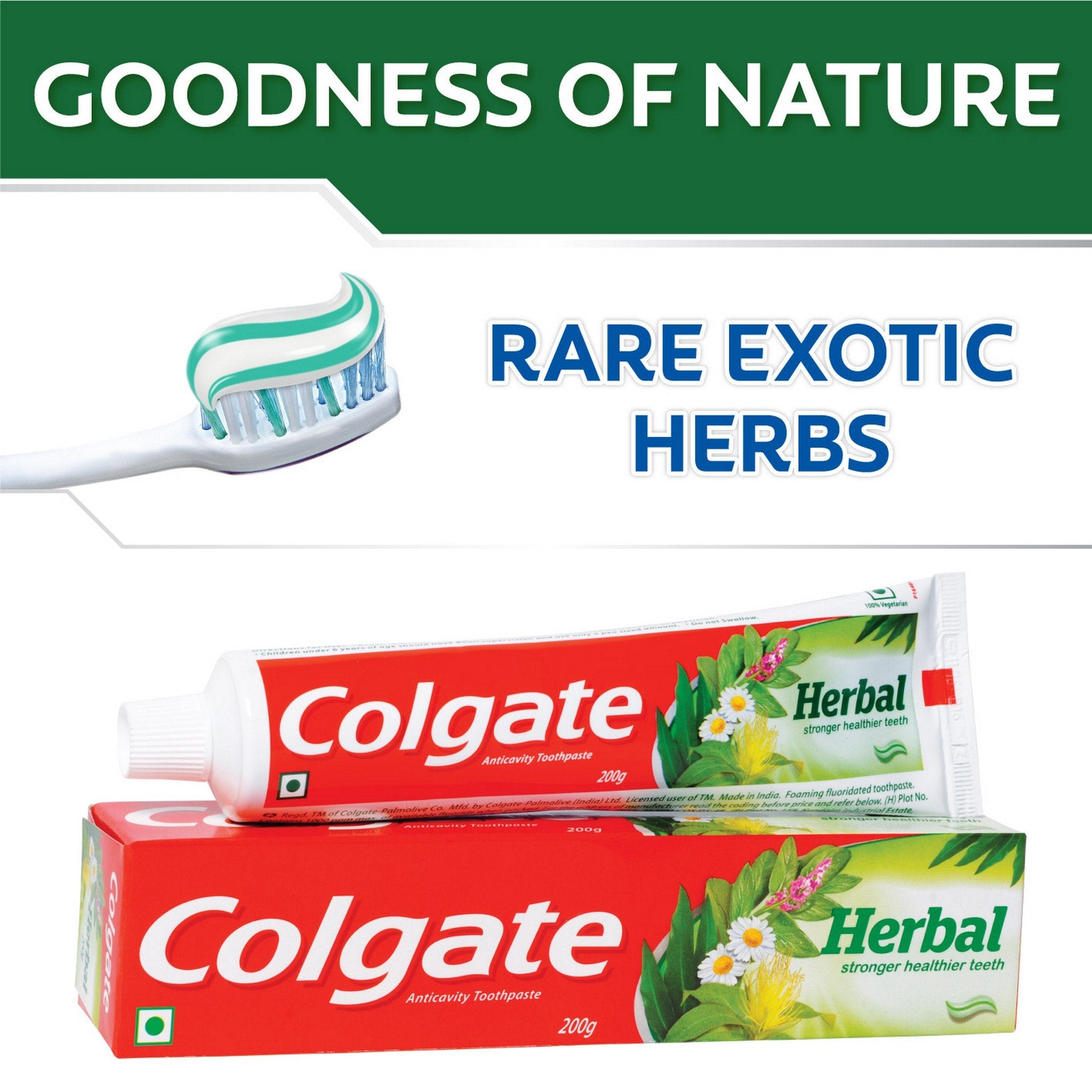 Colgate Herbal Anticaries: empaque visible para almacenamiento práctico.