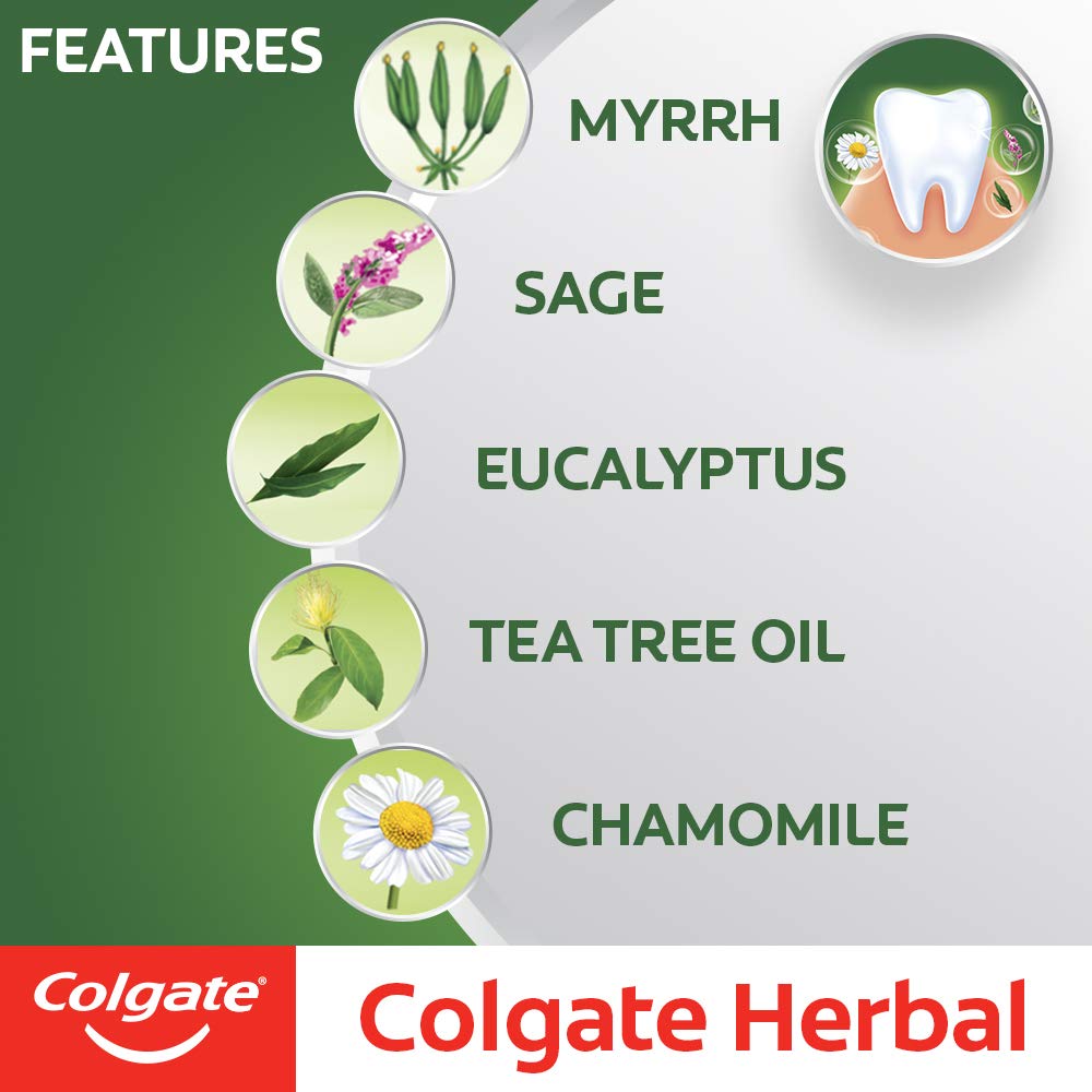 Colgate Herbal Pasta Dental con eucalipto para una sensación fresca.