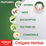Colgate Herbal Pasta Dental con eucalipto para una sensación fresca.