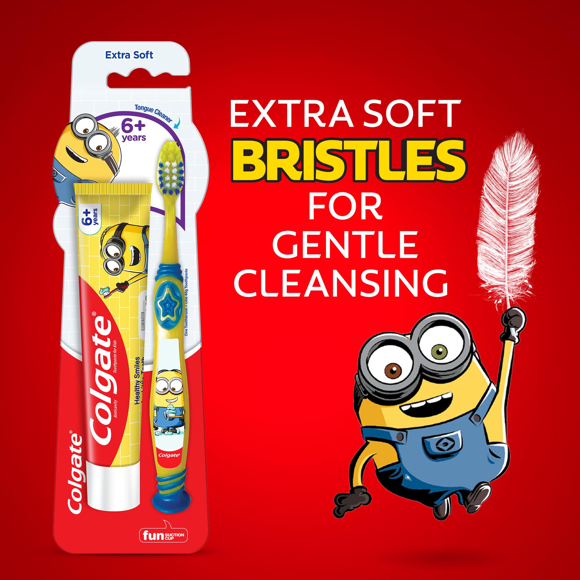 Ventosa para guardar Colgate Kids Minion en posición vertical.