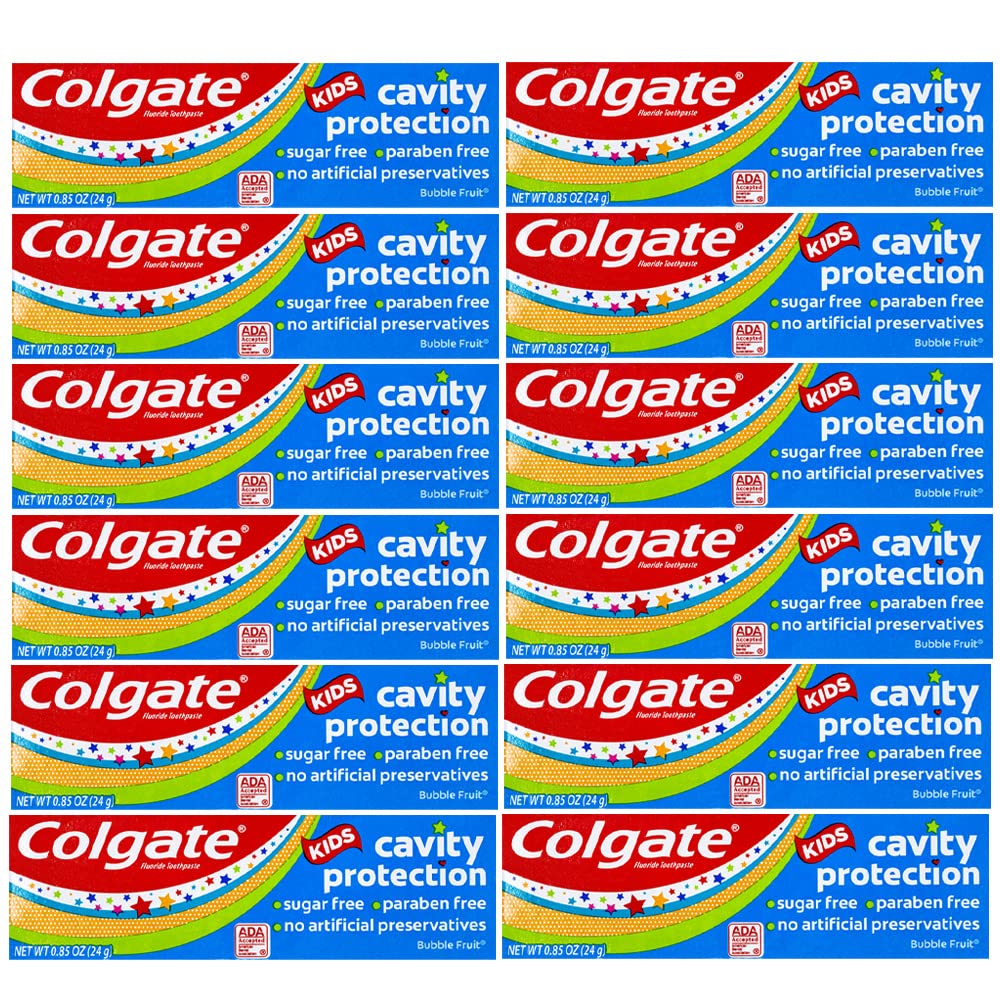 Colgate Kids pasta dental en empaque visible, sabor burbuja-fruta para uso diario