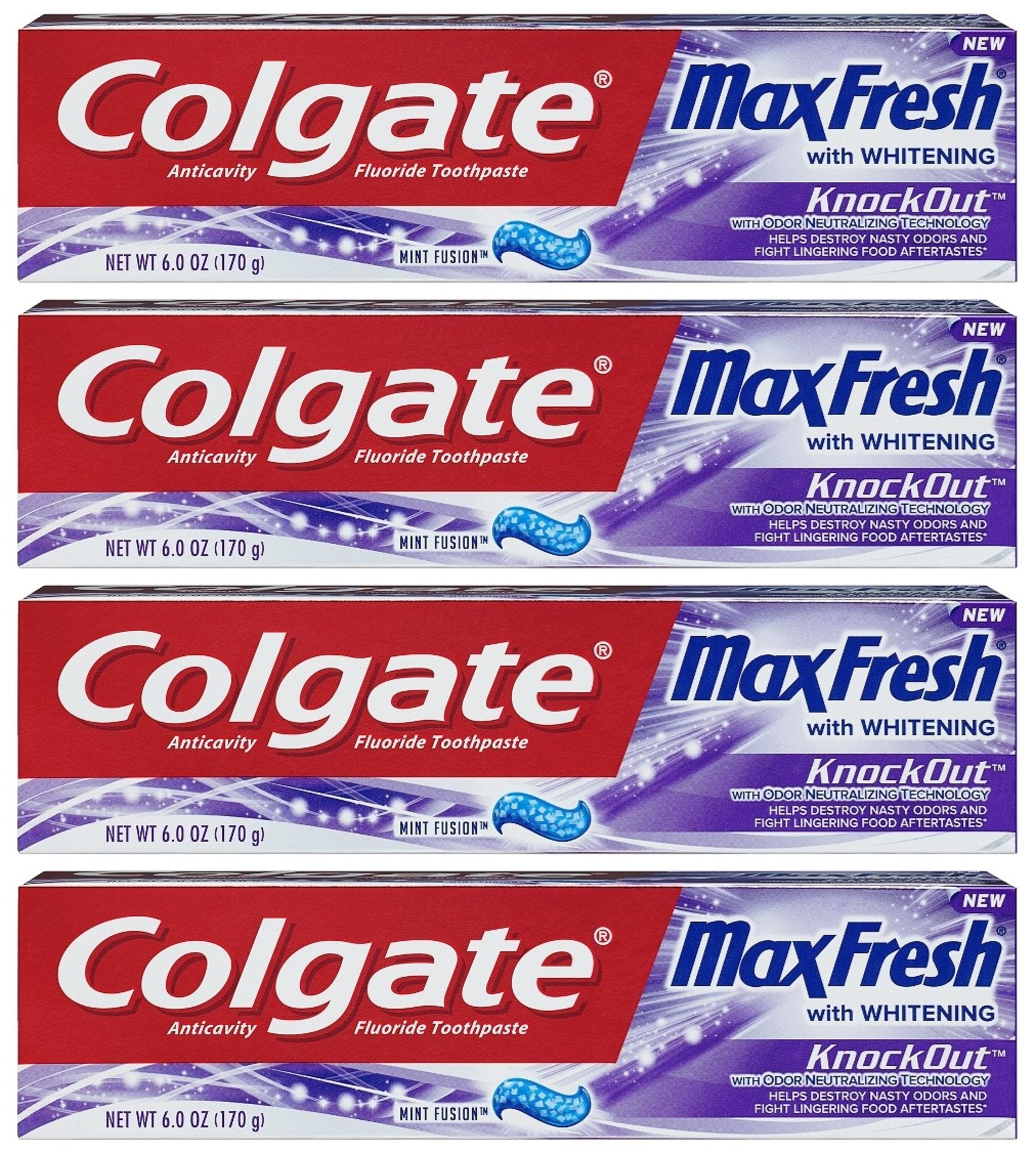 Colgate Max Fresh KnockOut, tubo de pasta dental, frescura duradera para el aliento.