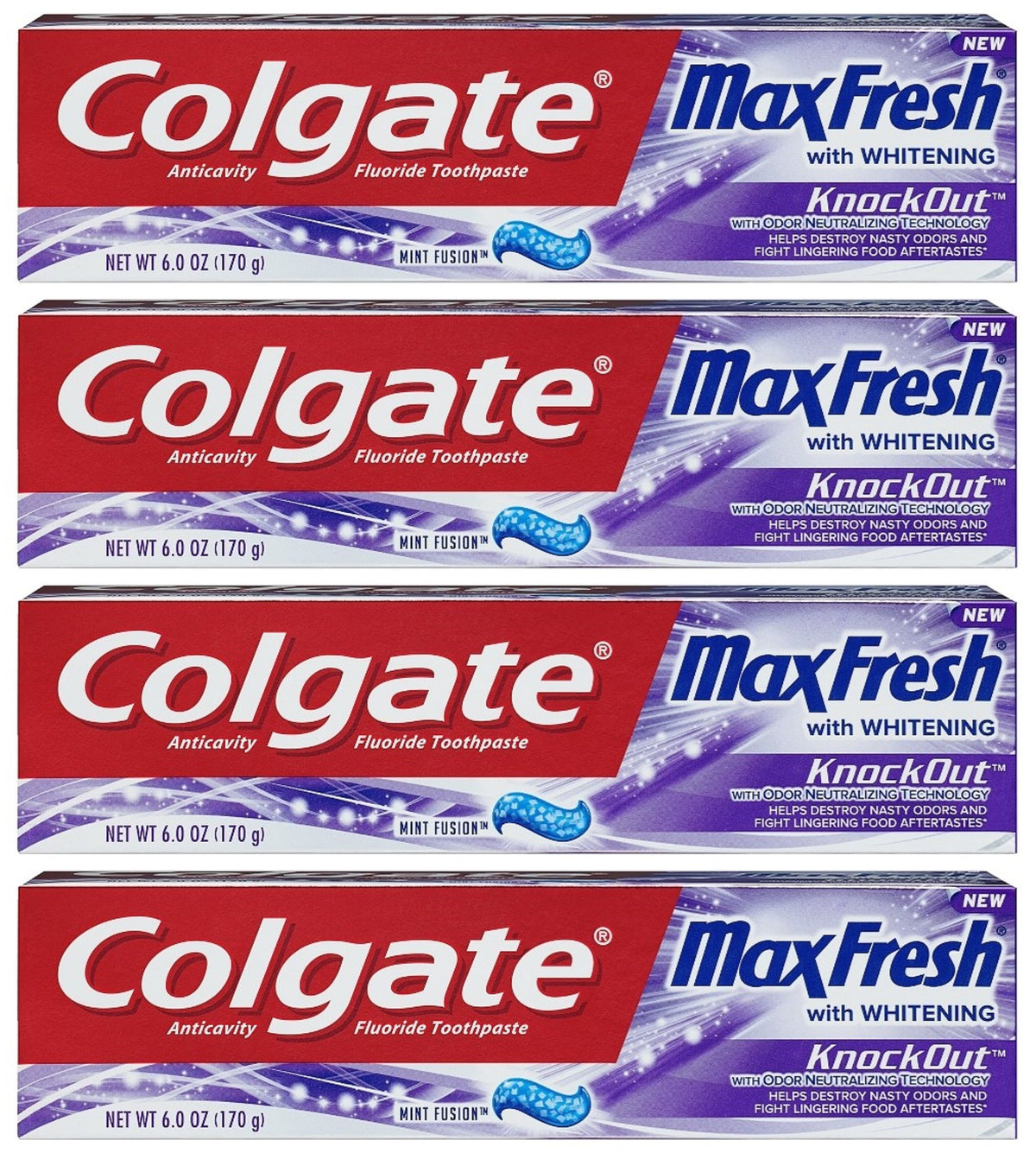 Colgate Max Fresh KnockOut, tubo de pasta dental, frescura duradera para el aliento.