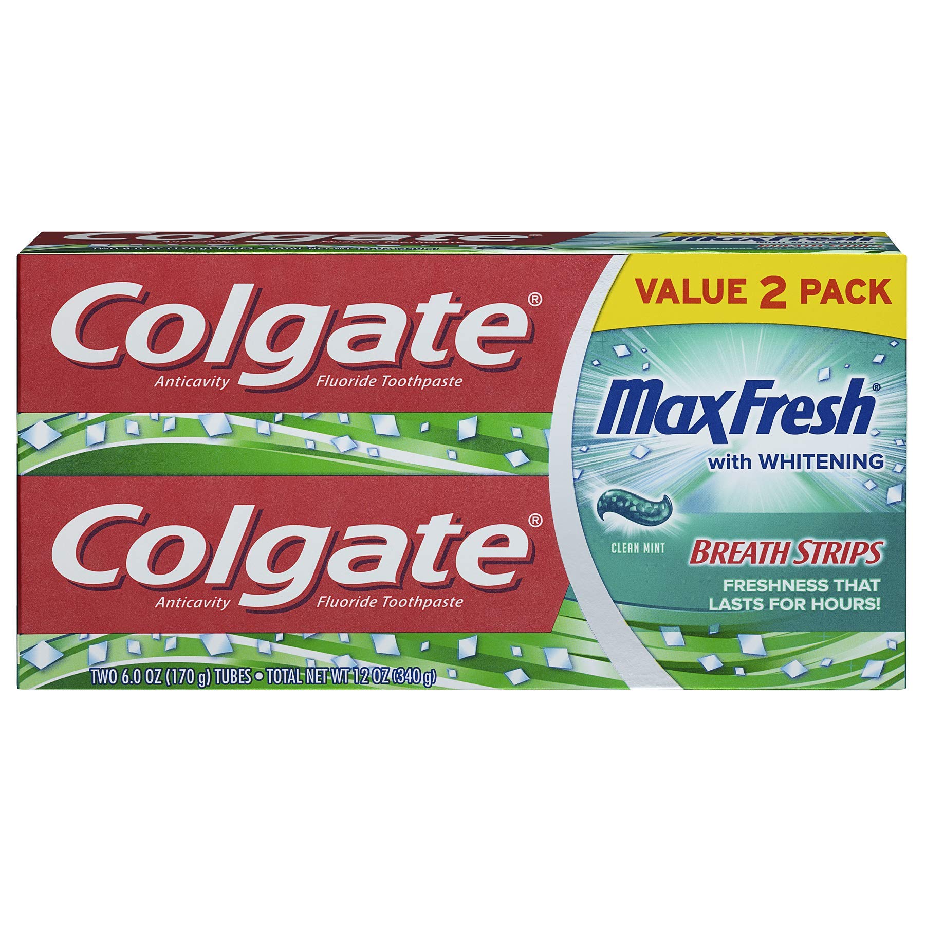 Colgate Max Fresh con tiras de aliento mini para frescura duradera.