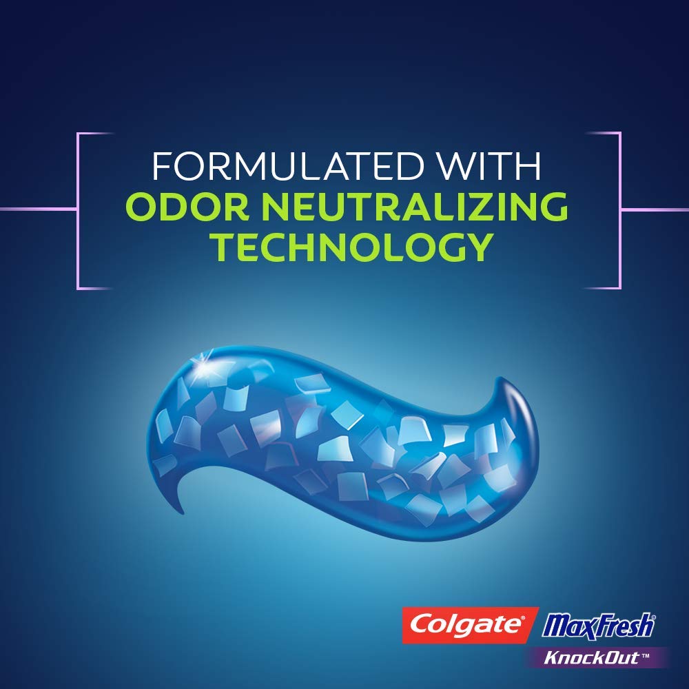 Colgate MaxFresh en empaque, blanqueamiento suave para una sonrisa más brillante y aliento fresco.
