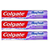 Colgate MaxFresh KnockOut Gel toothpaste tube with fusion mint for long-lasting breath.