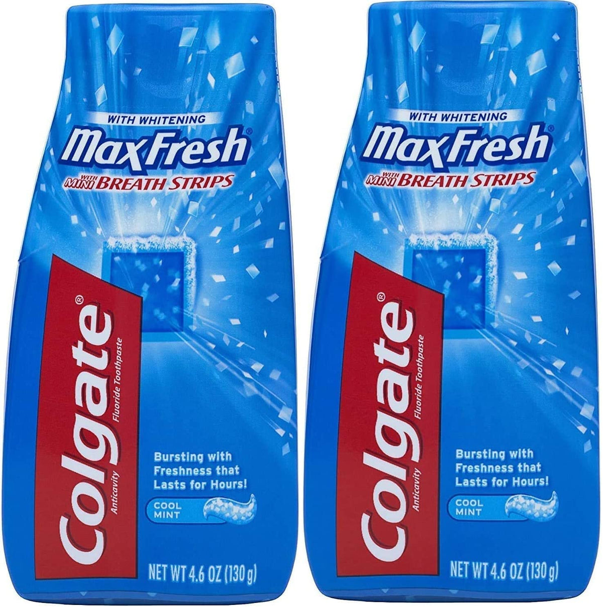 Colgate MaxFresh pasta dental en empaque práctico para estantería.