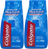 Colgate MaxFresh pasta dental en empaque práctico para estantería.