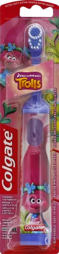 Colgate Kids Trolls, cabeza oscilante en acción, limpieza suave para dientes infantiles.