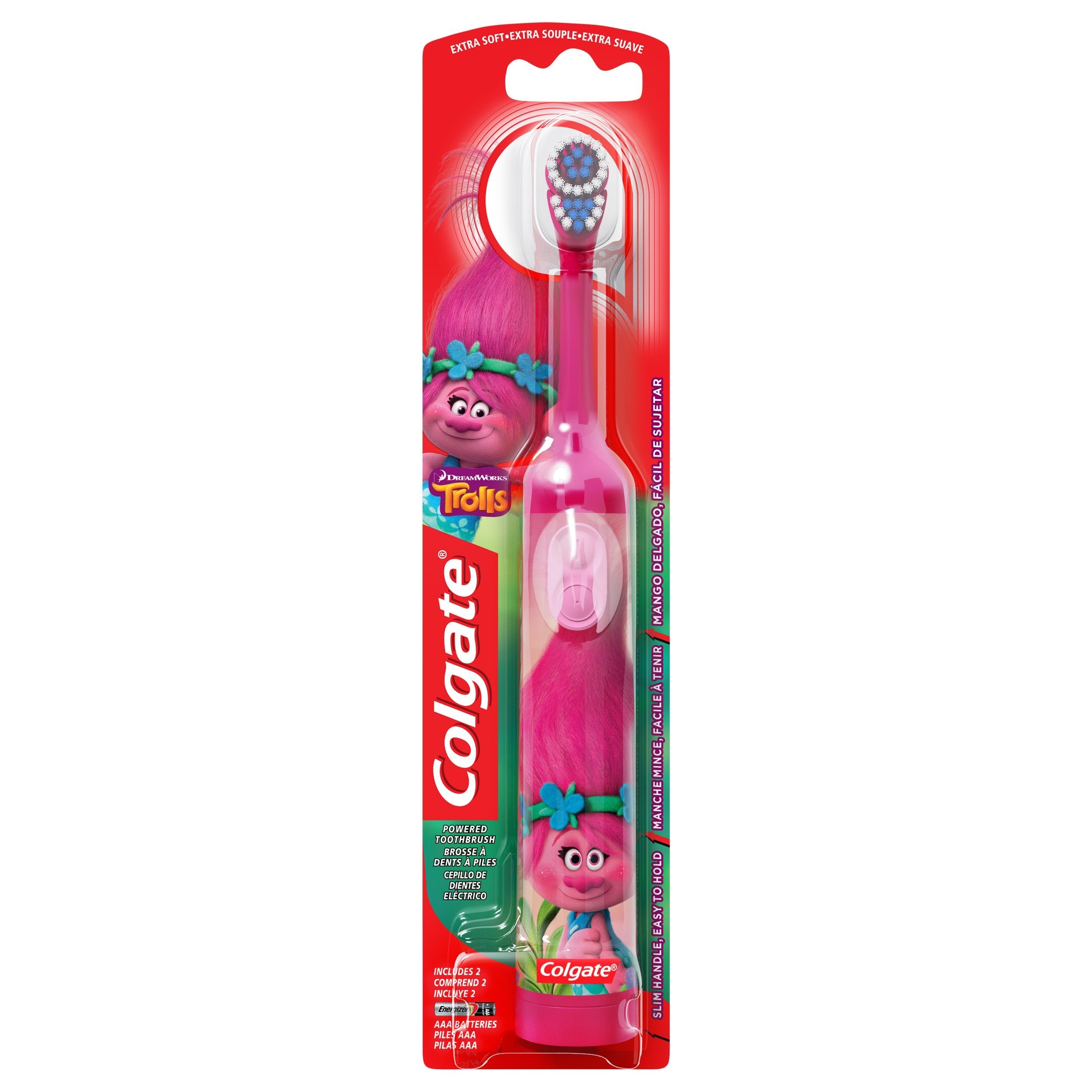 Colgate Kids Trolls impulsado, cepillo infantil para una limpieza eficiente y divertida.