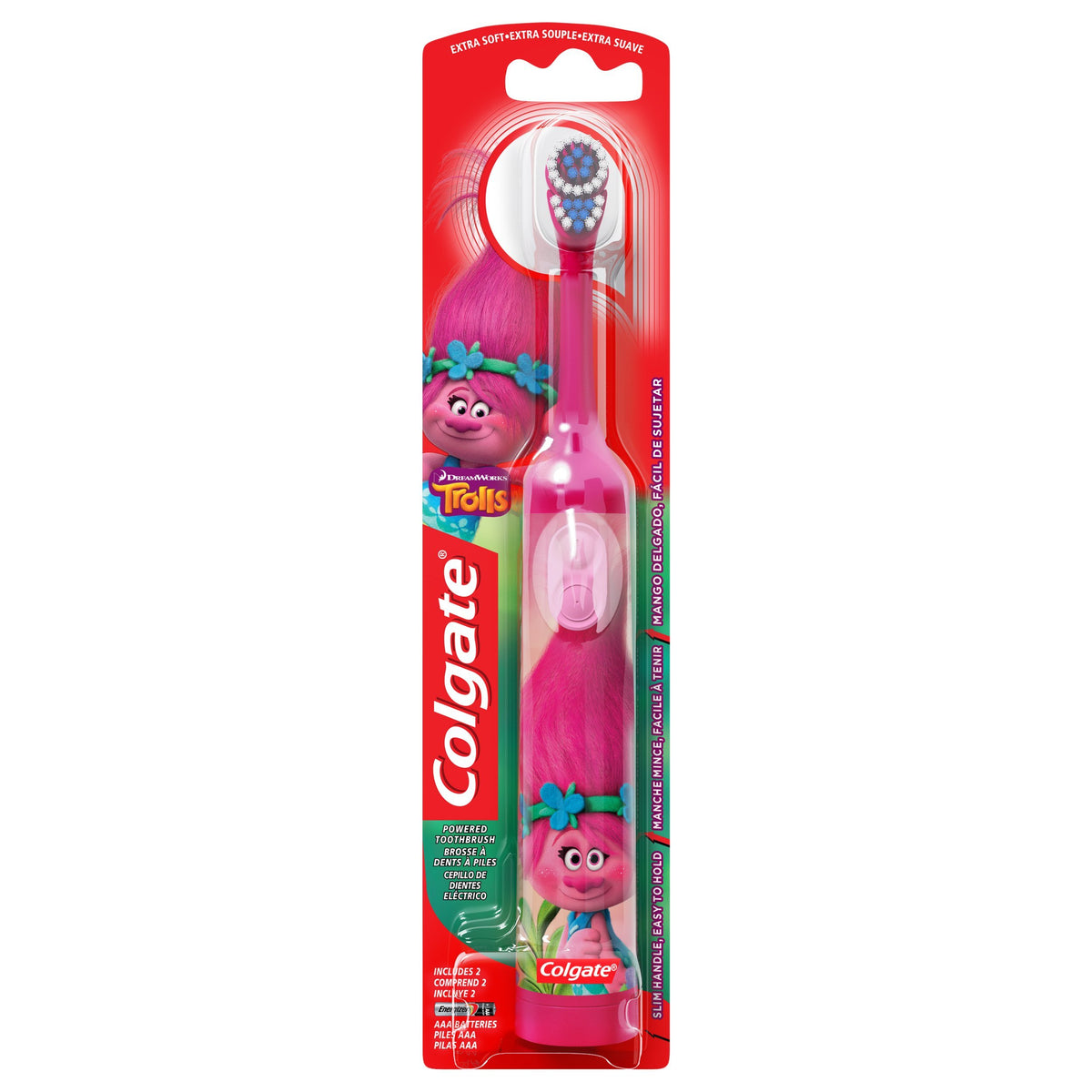 Colgate Kids Trolls impulsado, cepillo infantil para una limpieza eficiente y divertida.