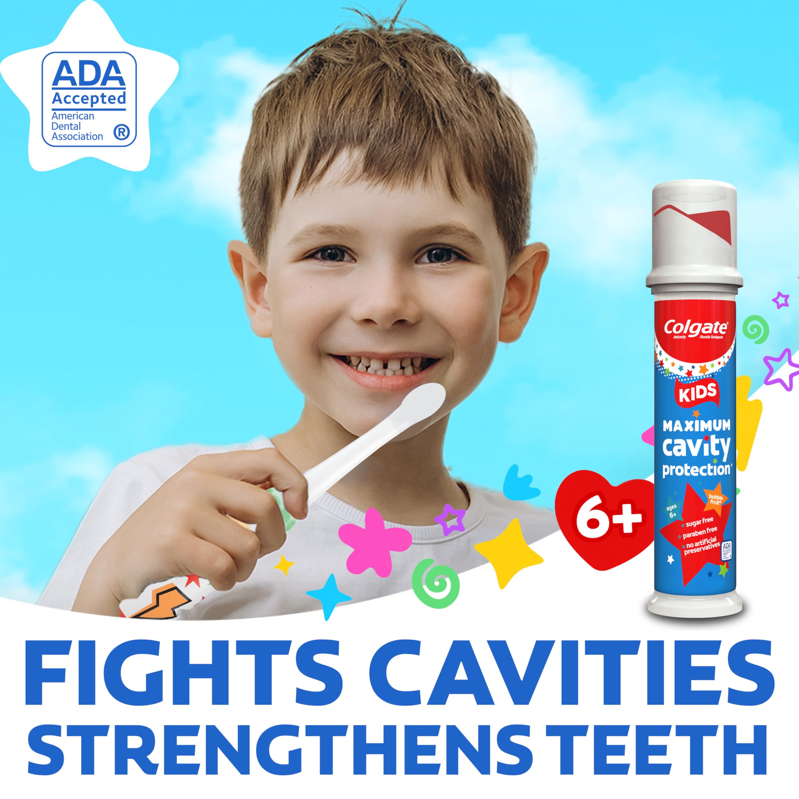 Colgate Kids sabor burbuja-fruta fomenta cepillado agradable para niños.