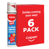 Colgate Kids con fluoruro y dosificador, enfoque en tubo, para cepillado diario.