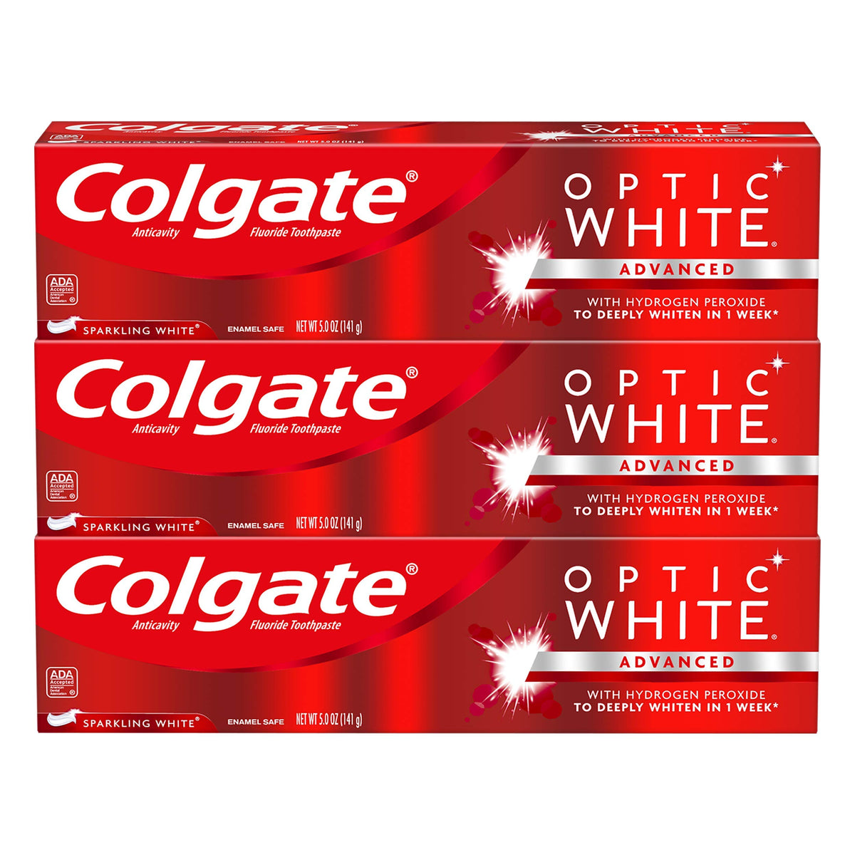 Colgate Optic White pasta dientes menta espumosa para aliento fresco y limpieza diaria.