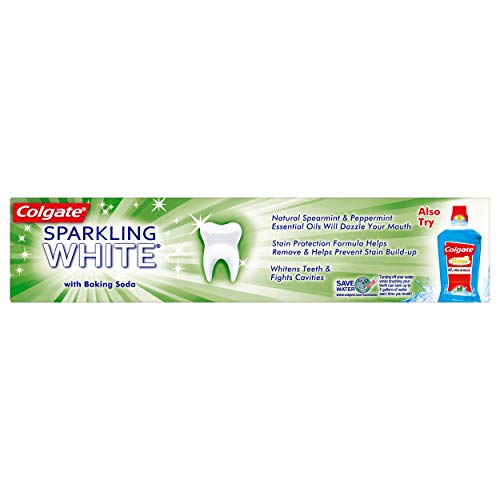 Pasta dental Colgate Sparkling White con menta, sonrisa brillante y frescura.