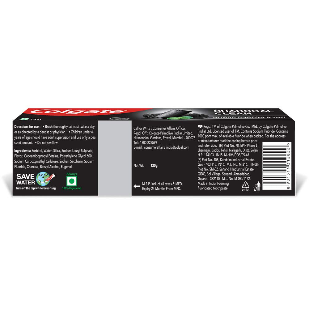 Empaque multicolor Colgate Charcoal Clean para experiencia atractiva