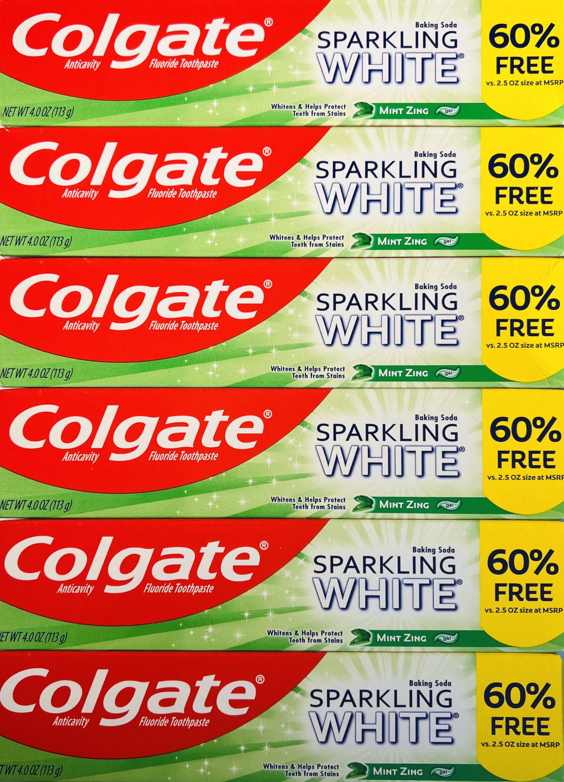 Colgate Sparkling White envase, menta fresca para una limpieza diaria