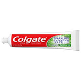 Tubo de Colgate Sparkling White con gel de menta para blanqueamiento suave.