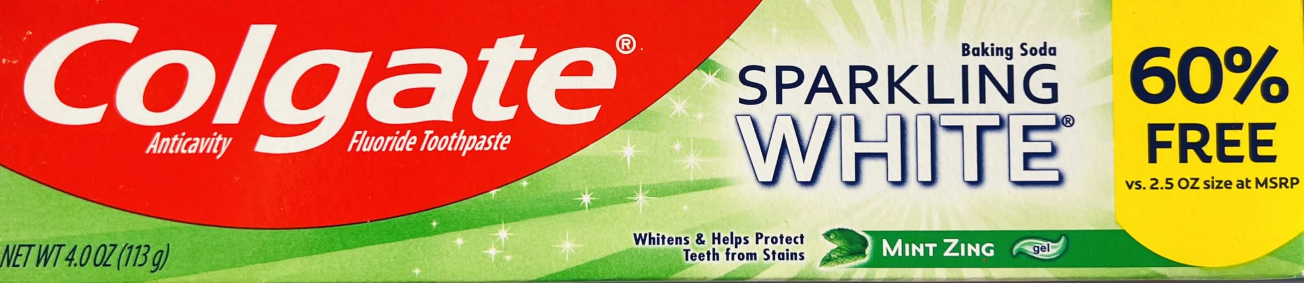 Tubo de Colgate Sparkling White, pasta de dientes con menta para dientes más blancos