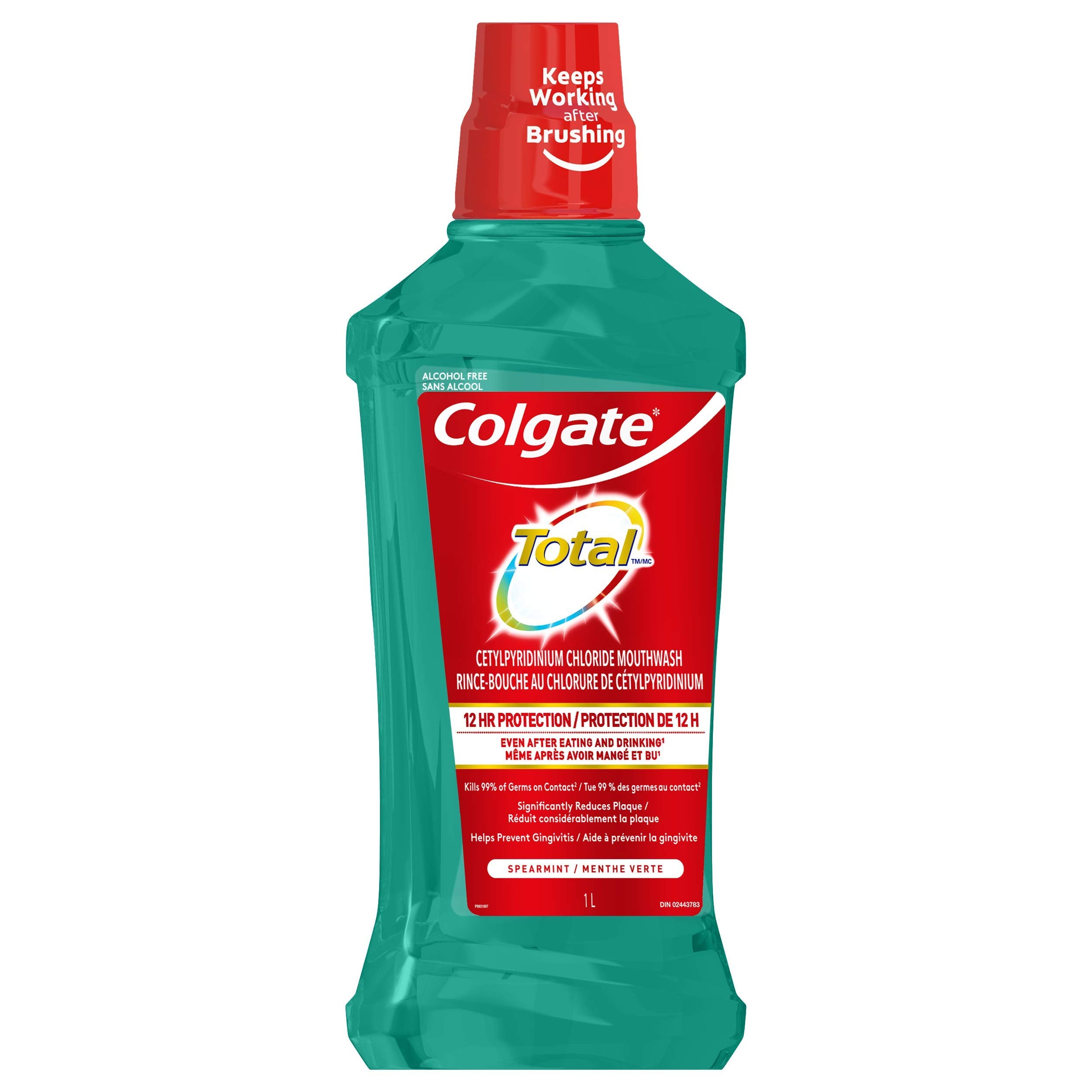 Colgate Total Advanced Pro-Shield enjuague bucal menta, frasco, ayuda a prevenir gingivitis.