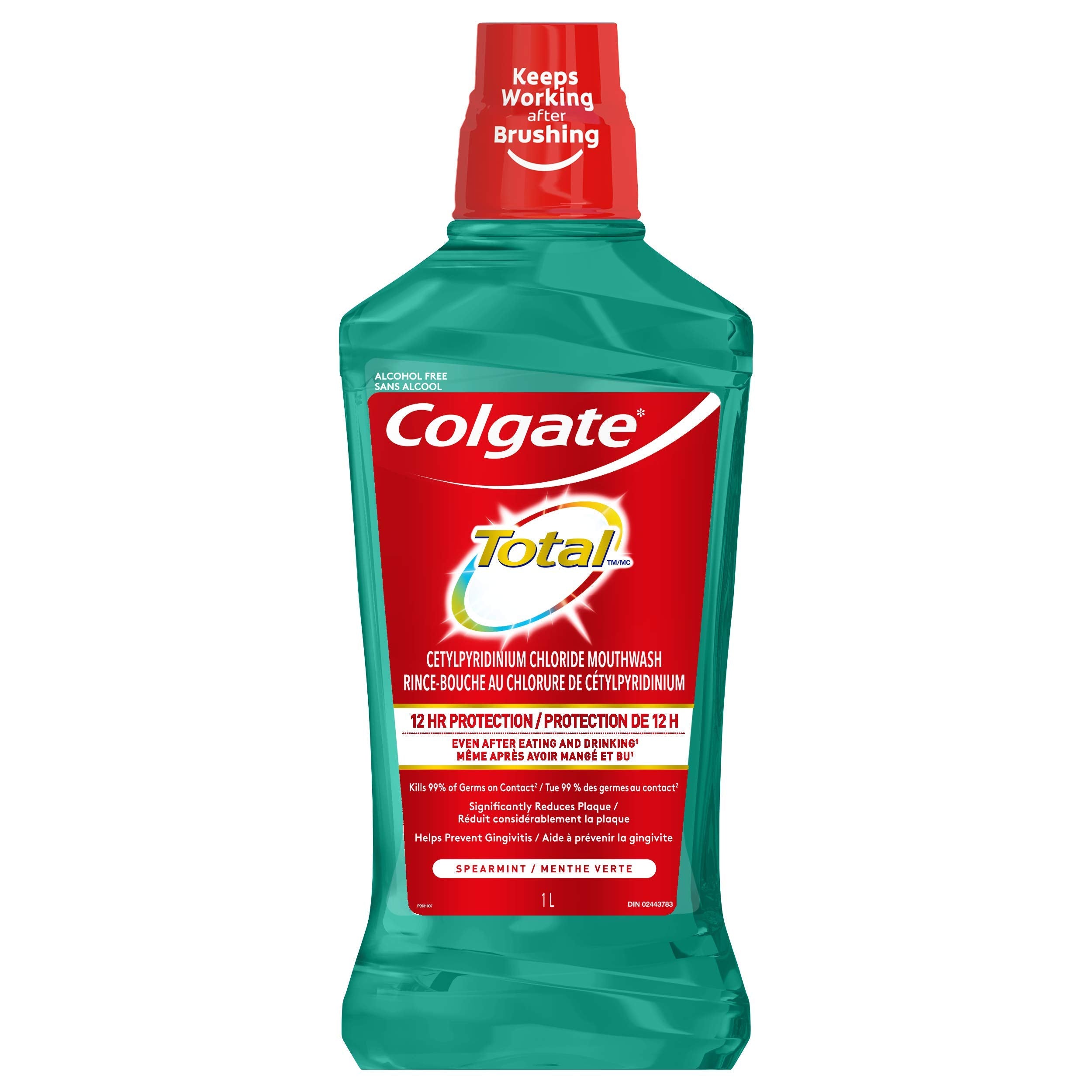 Colgate Total Advanced Pro-Shield enjuague bucal sabor menta, botella, protección 12 horas.