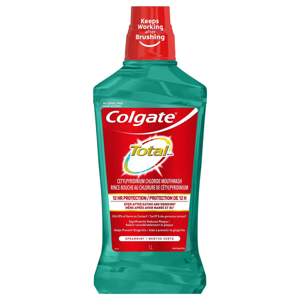 Colgate Total Advanced Pro-Shield enjuague bucal sabor menta, botella, protección 12 horas.