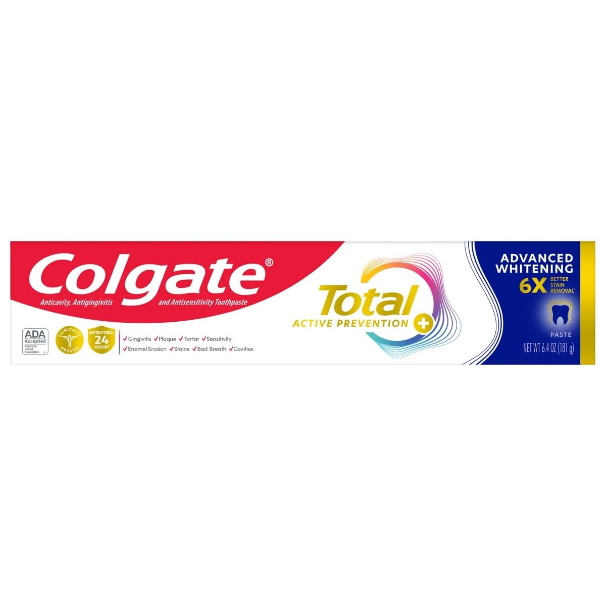 Colgate Total Blanqueamiento Avanzado, crema dental de textura cremosa para blanqueo suave
