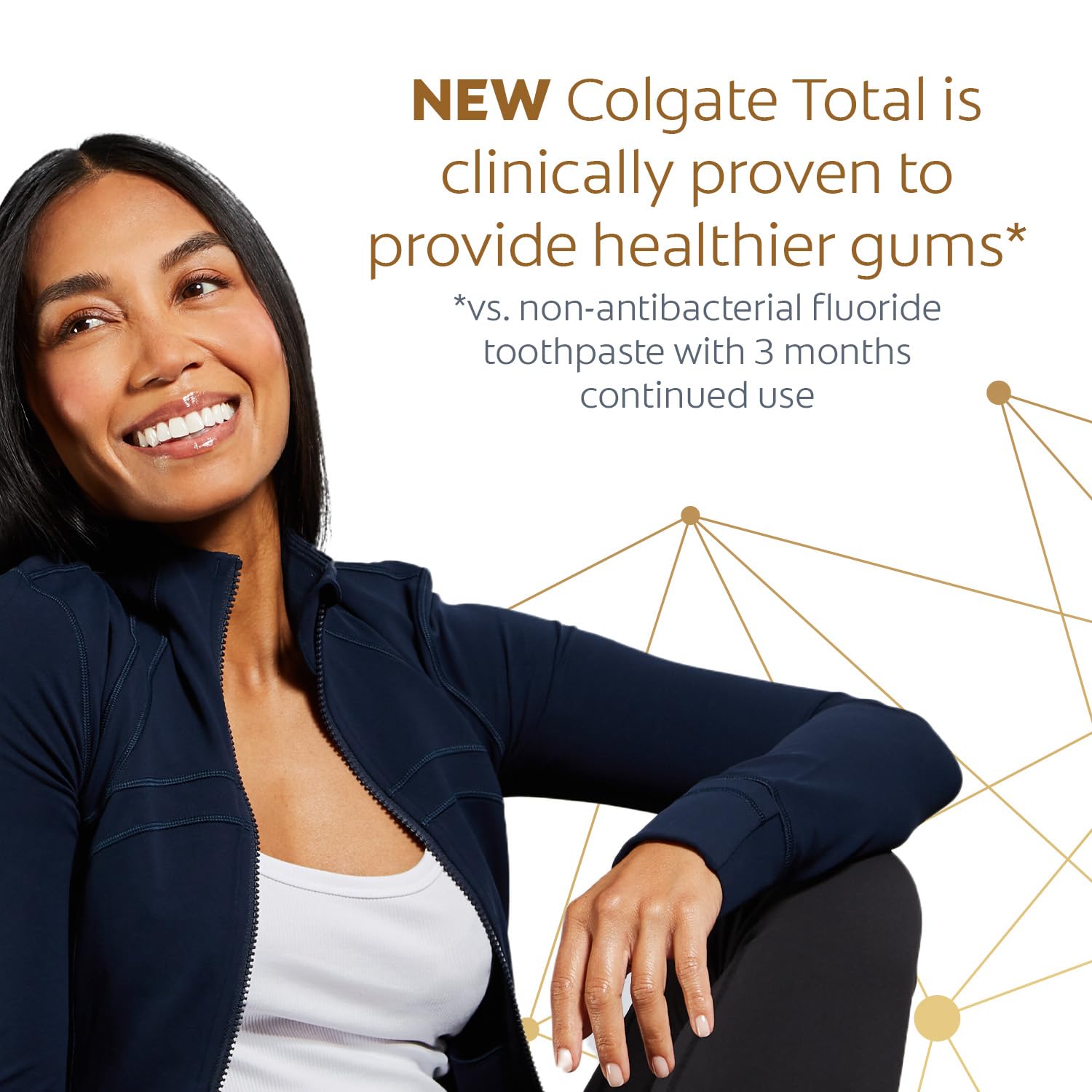 Colgate Total blanqueamiento de manchas superficiales para dientes más limpios.