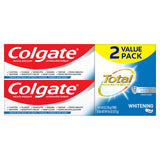 Colgate Total Whitening, tubo frontal, ayuda a limpieza diaria y aliento fresco.