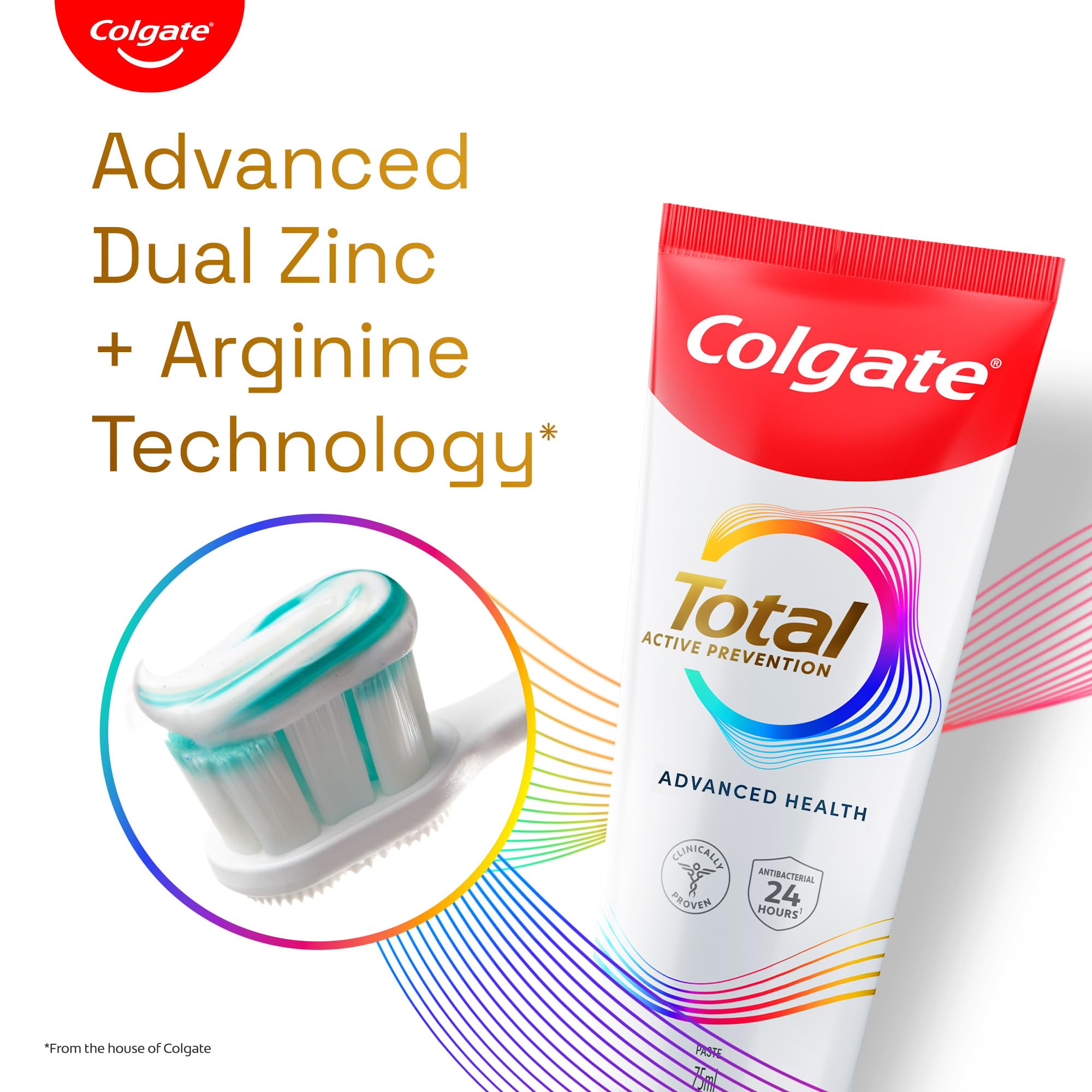 Colgate Total blanqueamiento suave para dientes más brillantes.