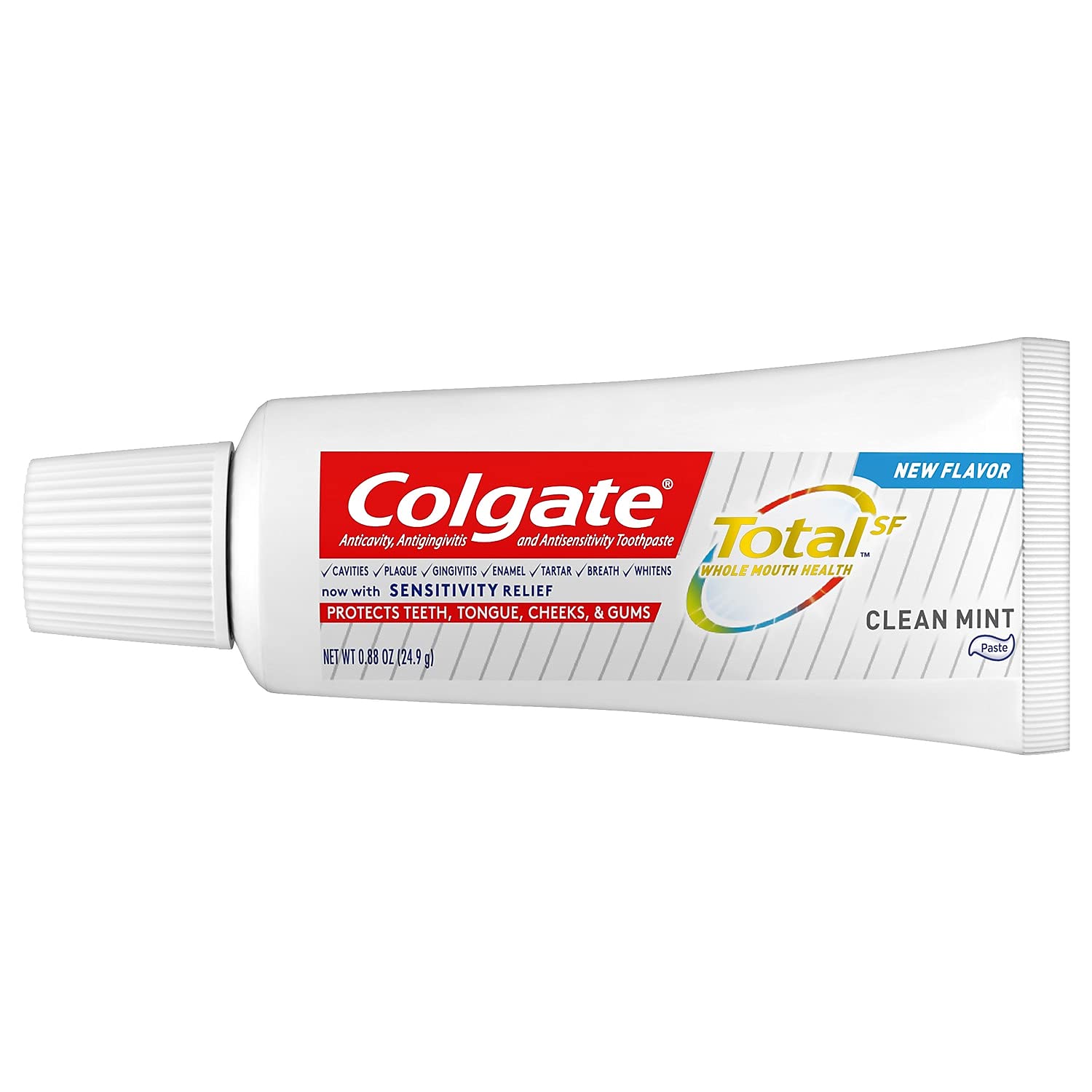 Colgate Total Clean MNT elimina manchas superficiales para sonrisa más clara.