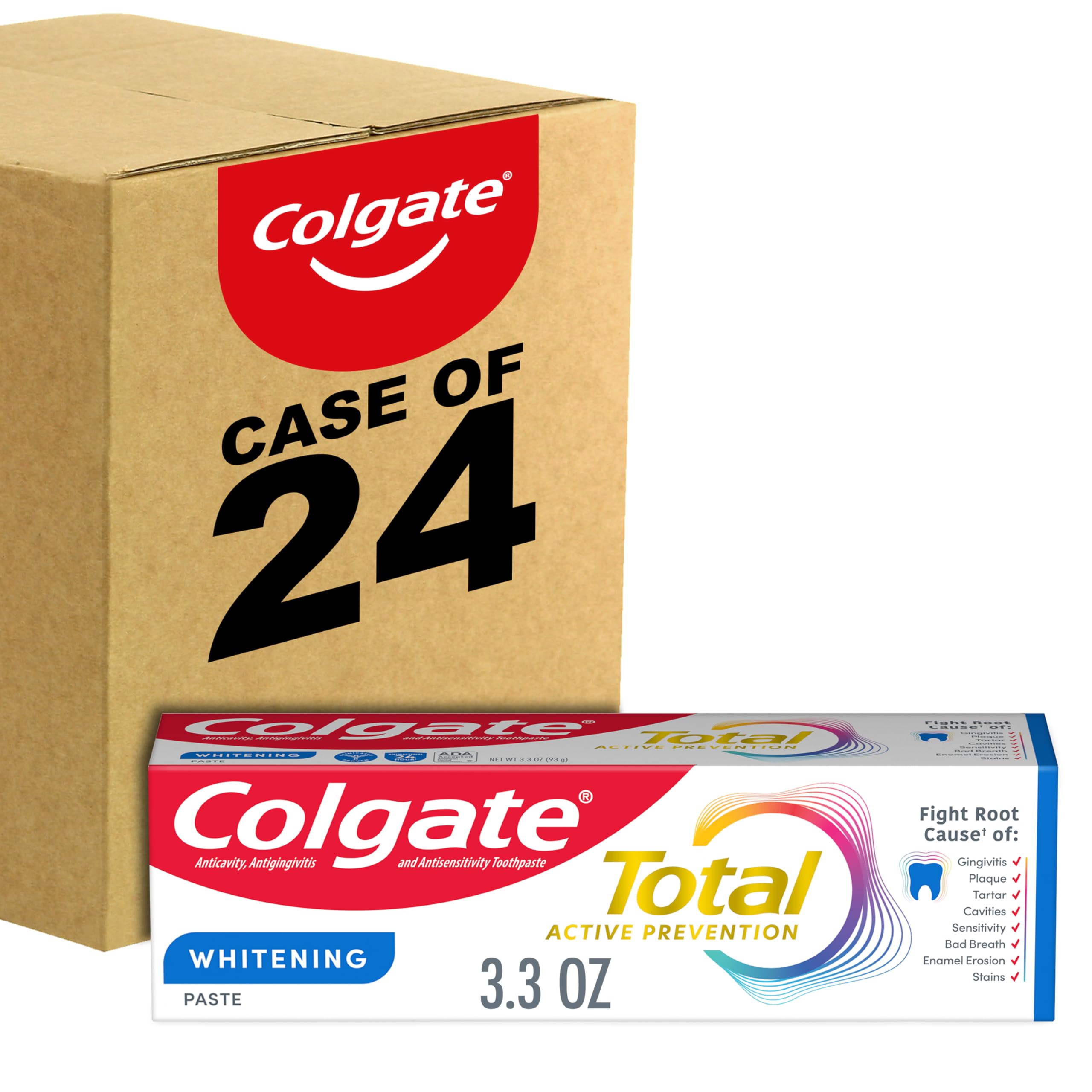 Colgate Total crema dental blanqueadora para una sonrisa más blanca.