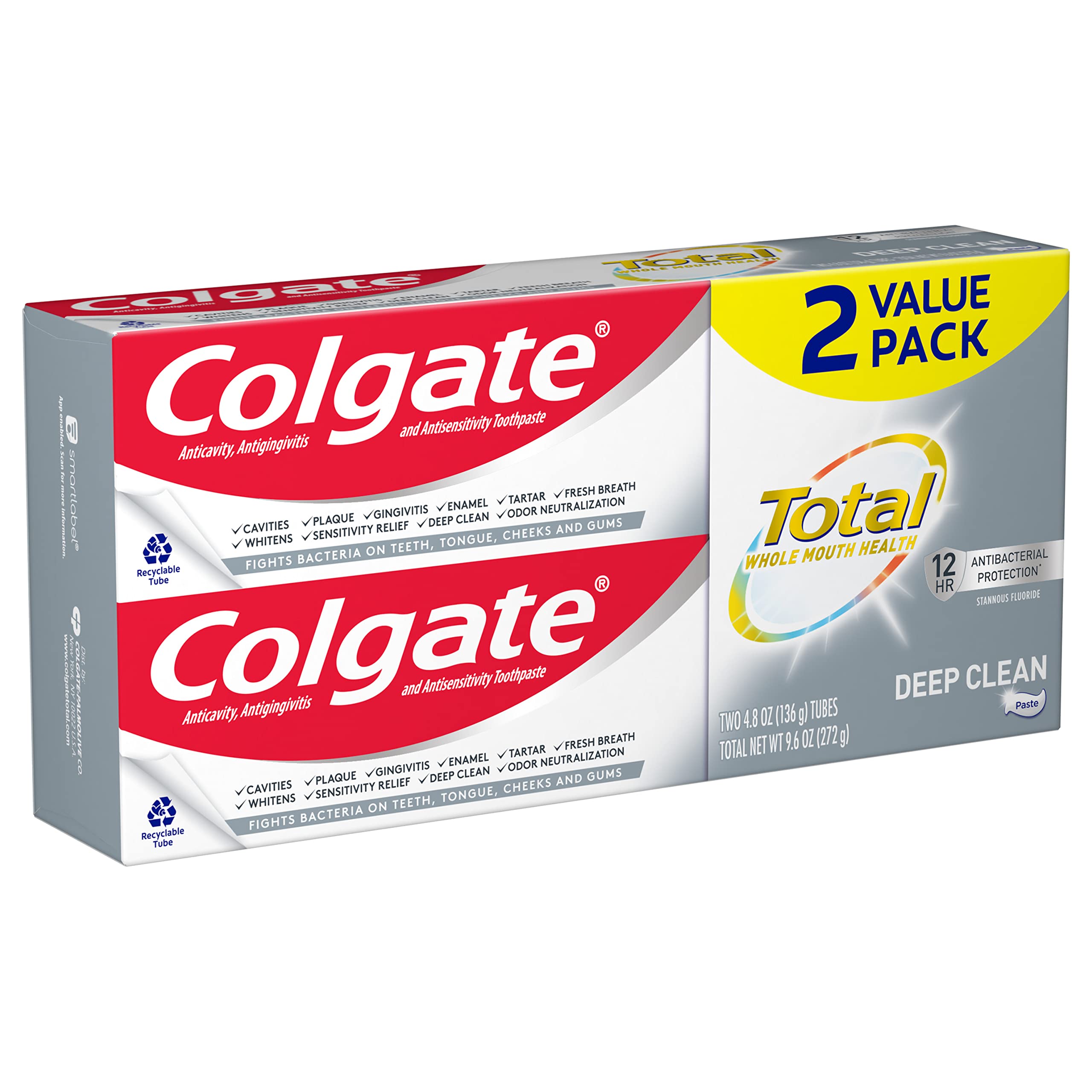 Colgate Total lengua encías cuidado suave para frescura duradera.