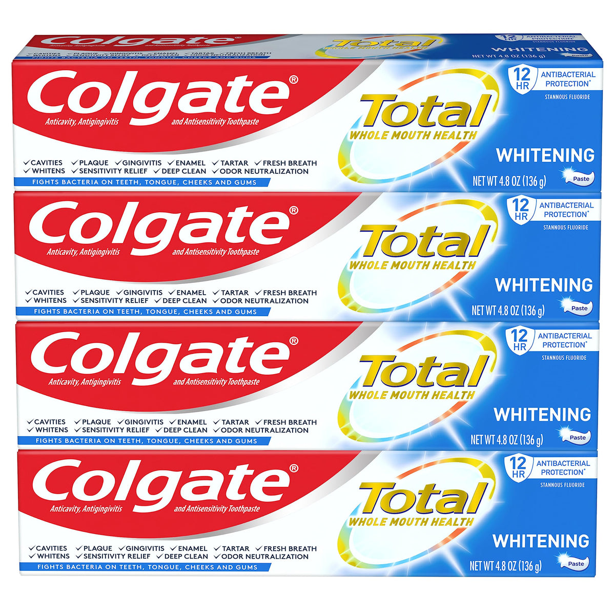 Colgate Total, pasta dental blanqueadora en tubos para uso familiar