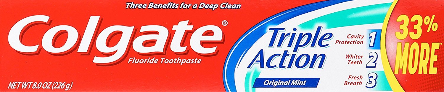 Colgate Triple Acción pasta dental, brillo de superficie para dientes más blancos
