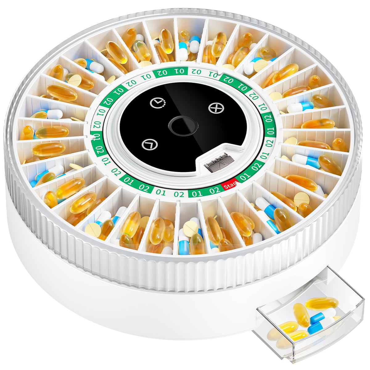 COLORWING 2025 dispensador de pildoras, vista frontal para uso diario fácil