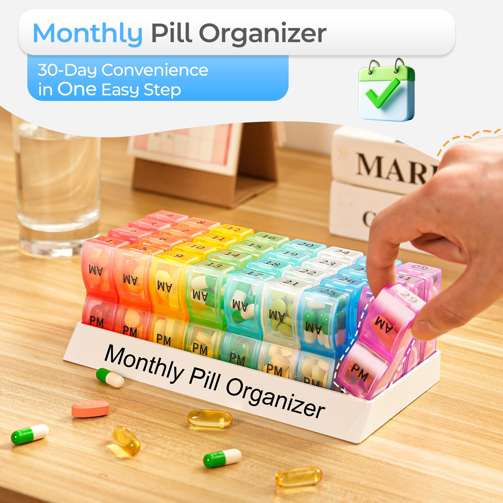 Organizador COLORWING mensual con 32 cajitas y etiquetas de fecha