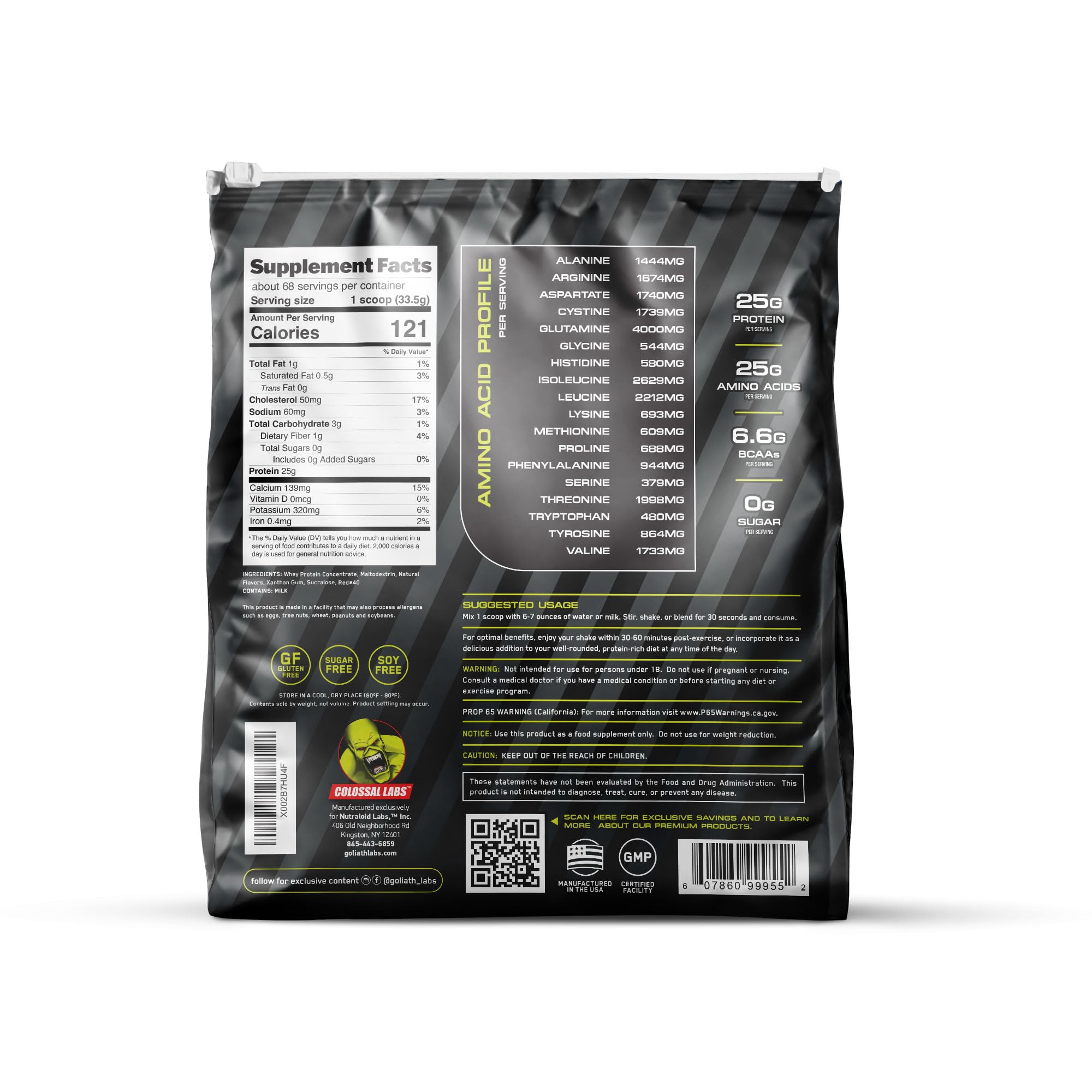 COLOSSAL LABS Proteína en etiqueta: información de composición y porciones.
