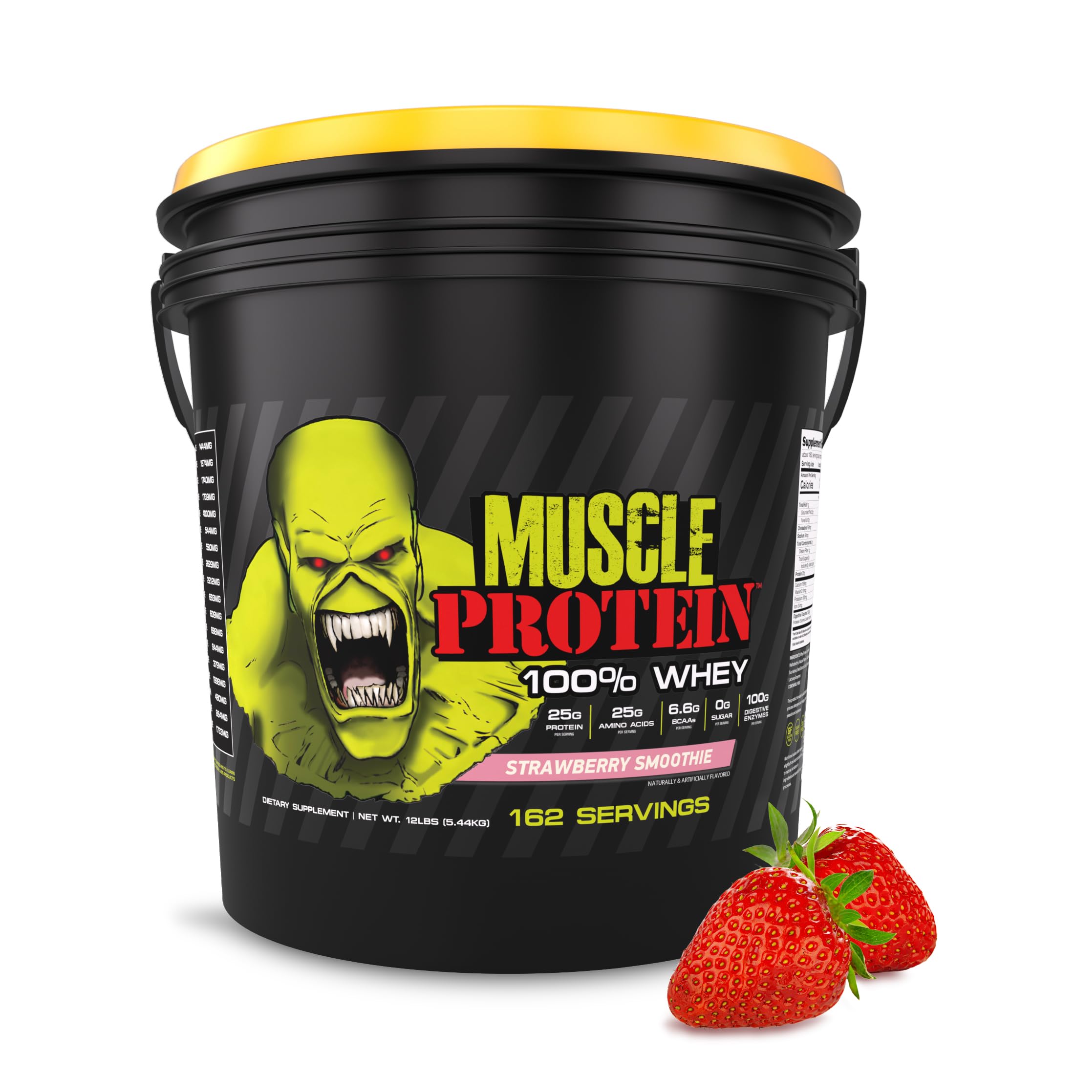 COLOSSAL LABS Proteína de suero 12 libras frasco fresa para recuperación muscular.