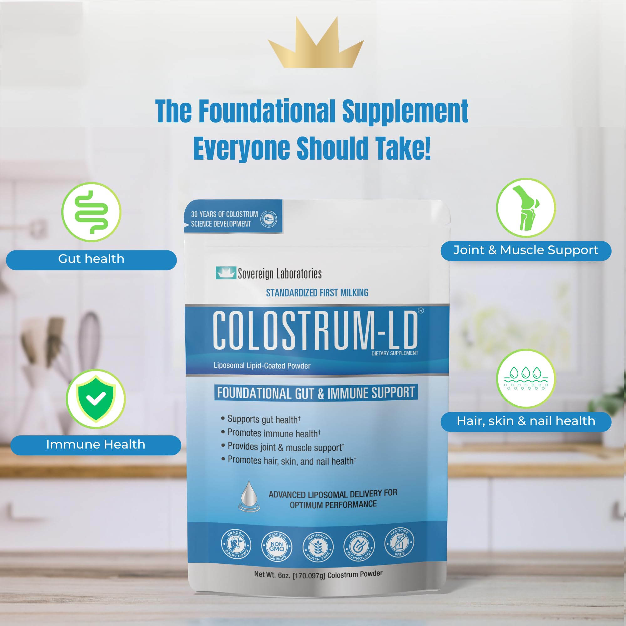 Colostrum-LD polvo etiqueta frontal muestra composición natural