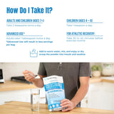 Colostrum-LD polvo mano sosteniendo frasco en cocina