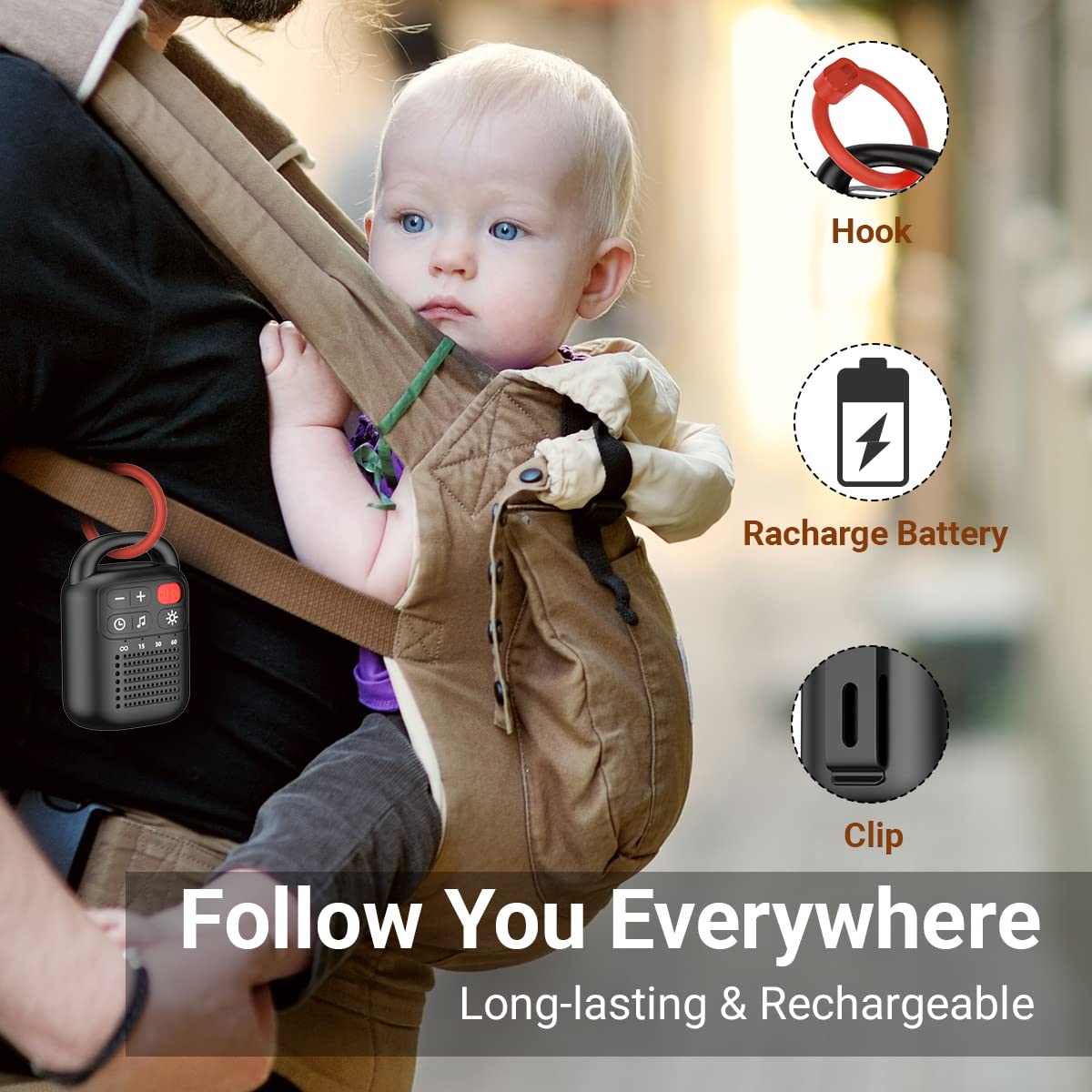 ColourNoise ofrece batería recargable y carga USB-C para uso en casa o viaje.