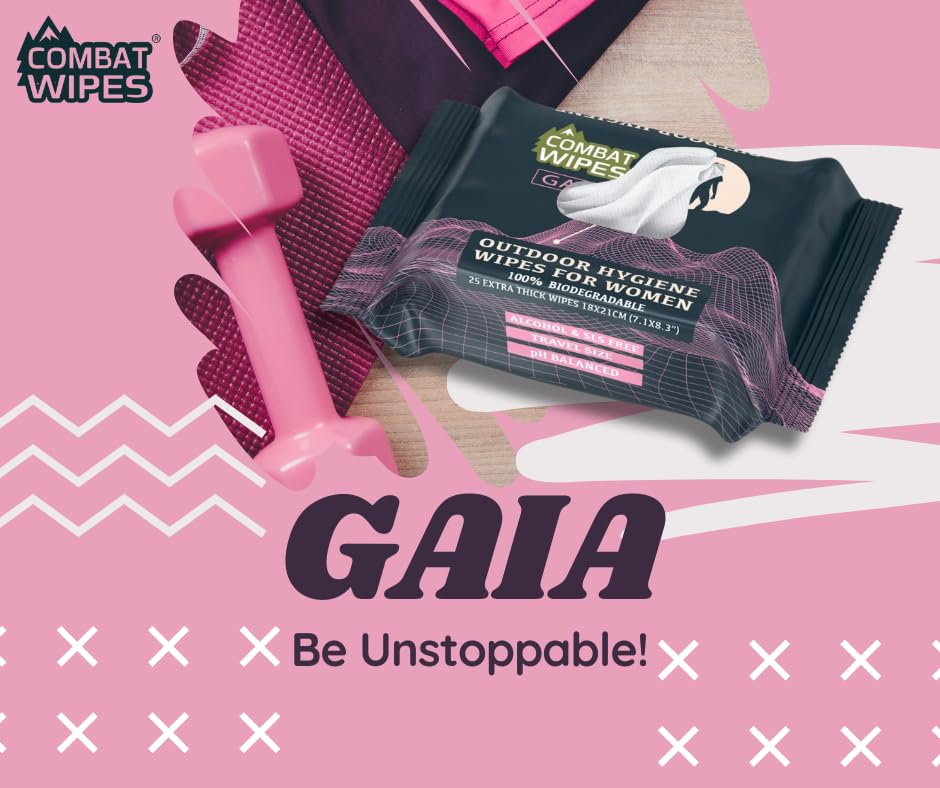 Gaia: tamaño de bolsillo y toallita individual para uso rápido.