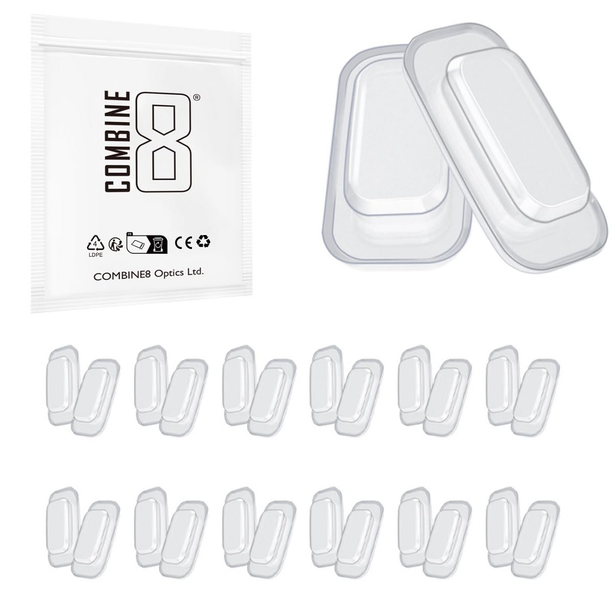 Combine8 almohadillas nasales blancas para gafas, confort duradero y ajuste estable.