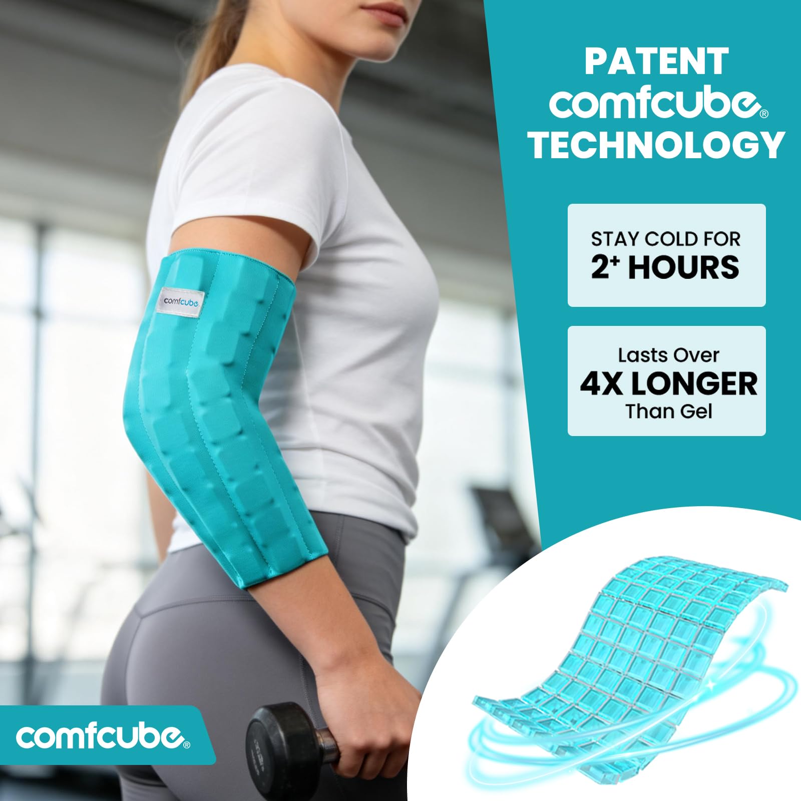 Comfcube codo-hielo: detalle tejido suave para ajuste cómodo.