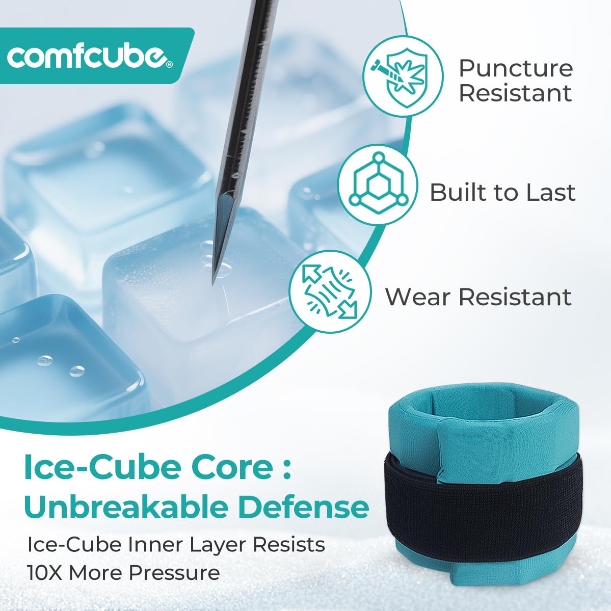 Comfcube compresa de hielo con correa, se adapta a tobillo, muñeca y otras zonas.