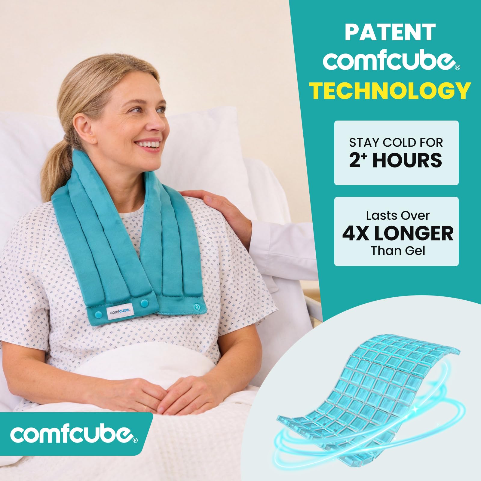 Comfcube: cuello y hombros con enfriamiento amplio para aliviar tensiones.