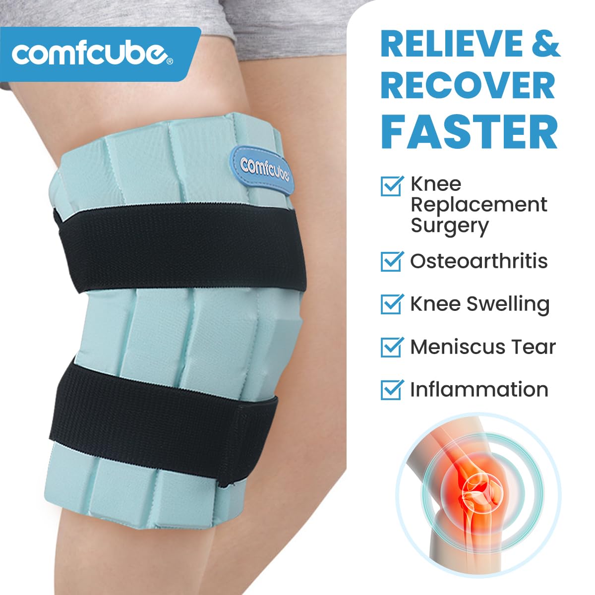 Diseño ergonómico de Comfcube para una rodilla, ajuste suave.